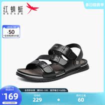 Red Dragonfly Mens Shoes 2022 Summer New Men Genuine Leather Beach Shoes Black Soft Bottom External Wear Casual Sandals