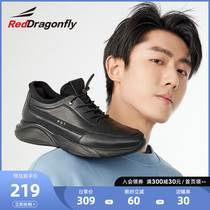 Red Dragonfly Mens Shoes Spring Autumn Genuine Leather Waterproof Sneakers Black Casual Shoes Mens Thick Bottom Heightening Shoes Running Shoes