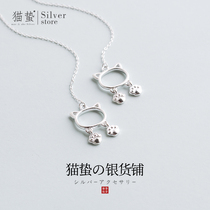 Cat Jellyfish S925 Pure Silver Hollowed-out Cat Paw Wire Ear Spiked Female Temperament Personality Korea 100 Hitch Student Advanced Sensation Ear Accessories