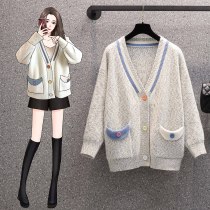 2021 autumn and winter New pregnant women fat MM cardigan fashion loose wear Joker sweater outside wear Net Red 200 Jin