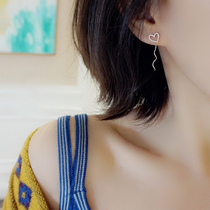 Small Z Youtasting 925 pure silver hollow frosted love shaped ear line delicate Japan-ROK girls heart adorable peach heart ear nail fairy