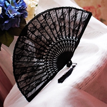 Ladies with Cheongsam dance small folding fan Black Lace Ancient style classical retro Hanfu folding Chinese fan