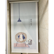 Shading non-perforated waterproof curtain lifting roller shutter Morandi cat illustration kitchen balcony toilet Studio