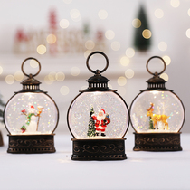 Christmas children gifts Santa Claus snowman glowing window interior ornaments lantern Santa snowman