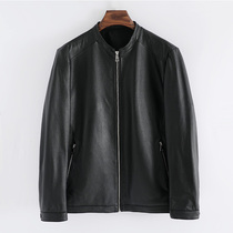 2021 Haining new autumn and winter leather leather mens leather jacket stand collar short slim cowhide thin motorcycle jacket
