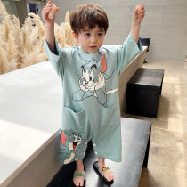 2021 new autumn childrens conjoined pajamas cute baby super cute anti kick cartoon cotton boy home clothes