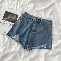 Hong Kong style retro jeans 2021 new summer womens Korean version of high waist irregular burrs design sense short pants