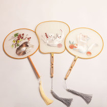 Peach flower sequence (boutique embroidery fan) Tuan fan ancient Chinese fan tassel dance photography cheongsam Hanfu