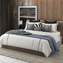 Modern light luxury model room bedding gray black and white blue thousand birds Nordic style new house master bedroom master room 12 sets