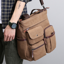Mens shoulder bag messenger bag large-capacity canvas business commuter handbag multi-function briefcase casual mens bag