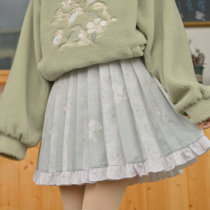 Original Mori girl tribe antique style small fresh lamb wool hooded sweatshirt two-piece set of student girl pleated skirt new style