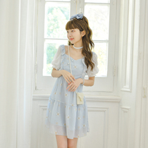 Original Sengirl Tribal Lady Gentle Wind Fairy Chiffon Skirt Summer Puff Sleeve Daisy Dress Small Fresh and Loose