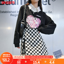 Original Mori female tribe salt department wear fake two-piece sweatshirt set two-piece set of foreign chessboard grid A-line skirt