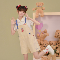 Original Mori Girl Tribe Polo collar T-shirt two-piece set of age-reducing cargo straps slacks summer student set summer