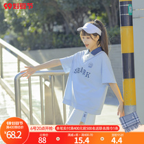 Original Mori female tribe fake two piece POLO collar top t-shirt casual shorts casual sports style two-piece summer style