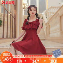 Original Mori tribe square collar puff sleeve dress summer red skirt French retro 2022 new womens dress