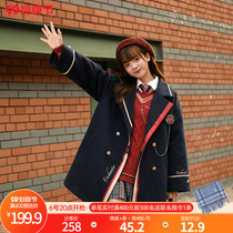 Original Mori tribe British college style tweed coat premium design metal buckle double-breasted autumn winter coat