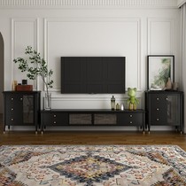 Fa-style retro solid wood Changhong glass TV cabinet light extravagant TV tea table Composition Black Audiovisual Cabinet
