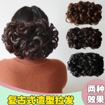 Socialite on the beach Cheongsam pull flower retro pan head buckle wig hair bag Bride Pan hair simulation curl bag
