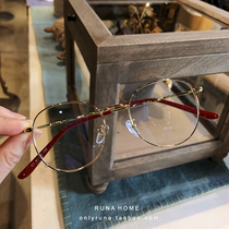 RUNA HOME small oval retro wine red gold ultra-light simple temperament anti-blue metal frame frame frame
