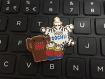 2014 Sochi Winter Olympics Badge Japanese Media Badge NHK TV Mascot and Matryoshka Snowflake Badge