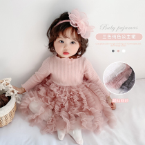 2021 Spring Summer Korean New Female Baby Dress Knitted Pit Sheng Sha Sha Dress Cake Skirt