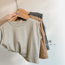 Korean western style striped vest 2021 summer new childrens loose round neck wild baby cotton thin vest tide