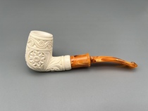 Turkish master F YAVUZ Fernan Yavuz new carved flower basket meerschaum pipe K291