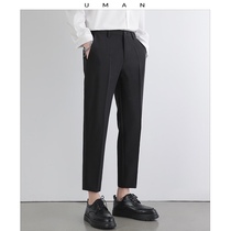Hanging small trousers mens straight loose summer thin ice silk casual pants Korean version of DK mens nine-point suit pants