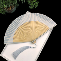  Solid color silk fan folding fan Chinese style gray paint edge bamboo fan and wind summer daily plain folding fan