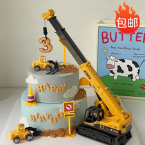 Crane Cake Decoration Ornament Excavator Bulldozer Engineering Vehicle Children Boy Children Birthday Dessert Table Plug-in