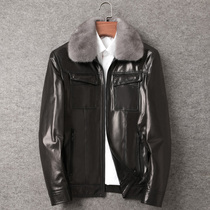Leather leather jacket mens down jacket short mink fur collar imported goat leather jacket locomotive clothing autumn and winter jacket