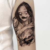 Full 15 yuan horror girl series geisha flower arm tattoo sticker waterproof female enduring ins Wind Dark Dark