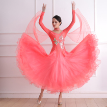 Autumn and winter new modern dance dress national standard dance performance wear diamond ballroom dance waltz dress practice skirt