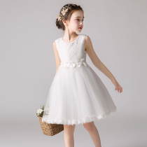 Princess dress girl Super fairy summer childrens birthday puffy gauze dress white flower girl wedding girl dress