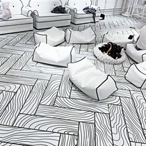 Net red chain store homestay two-dimensional sketch animation manga style black and white wood grain tile toilet floor tiles