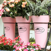 New candy color flower bucket round flower barrel plastic flower arrangement bucket flower collection bucket flower shop special creative decorative flower tube