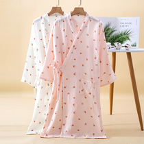 Pure Cotton Cloth Day Style Kimono Kimono Woman Spring Autumn Long Sleeves Thin Sleeping Robes Pregnant Woman Bathrobe Sweat and Sleeping Sleeping Dress