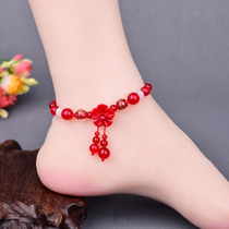 Ethnic style red rope anklet Ancient style jewelry The year of life belongs to the cow hand-woven foot chain Simple sexy female adjustable
