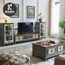 American Country TV Cabinet Combined Modern Simple Solid Wood Cabinet Living Room Furniture Complete Small House Tea Cabinet