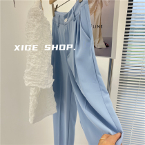 White Western Dress Pants Woman 100 hitch Fashionable Temperament slim and high waist Pitch Casual Broadlegged Pants Slim 2021 New