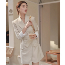  Spring summer and autumn new oatmeal suit collar slim and thin double-breasted temperament professional style solid color dress female