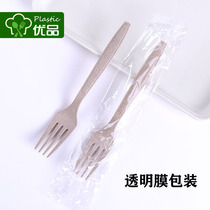 Whole box of wheat straw fork individually packaged disposable Western pasta fork salad fork environmentally friendly pasta fork