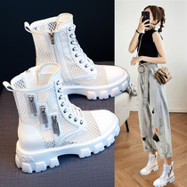Martin boots summer thin 2021 new mesh boots hollow boots breathable inner height-increasing womens shoes white boots