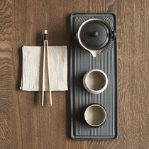 Japanese dry landscape tea tray black pottery single pot two cups household travel Kung Fu tea portable small set Light luxury