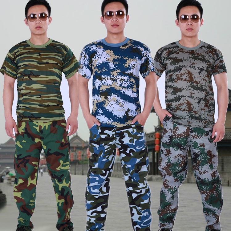 Student military training camouflage clothing short-sleeved T-shirt t-shirt outdoor round neck short t-shirt male physical training suit suit men and women