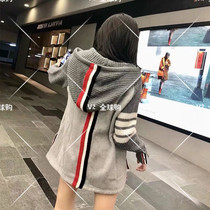 V2 Day Thom Browne TB back three-color wool stitching thick hooded zipper cardigan men and women
