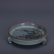 Song Dai Ru Kiln Sky Green Glaze Plus Colorful Flowers Bird Veins Three Foot Wash do the old imitation unearthed ancient porcelain ware ancient Antique Collection collection