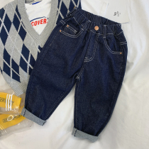 Boys autumn clothing dark net version elastic denim trousers childrens middle and big Children Spring and Autumn loose simple casual pants