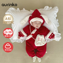 Newborn baby conjoined ha padded baby girl in the year of the tiger New Year's greetings cotton-padded jacket New Year's winter clothes